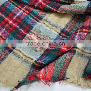 2017 Hot Popular Lady Knitted 100%acrylic Plaid Checked Shawl photo-4