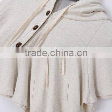 Cloak Design Buttons Solid Hoodie With Hooded for Women photo-3