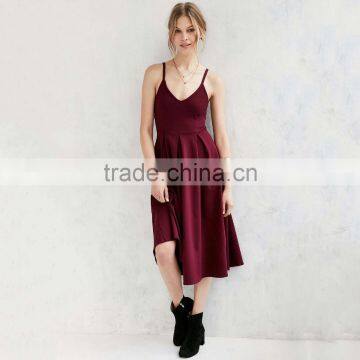 New Fashion Ladies Dress v Neck Long Red Plain Shoulder-straps Elegant photo-5