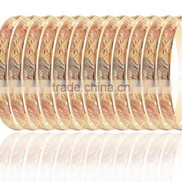 Indian Style 6 MM Diamond Cut Tri Color Plated Bangle Set