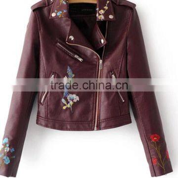 Zm50327b Autumn and Winter New Style Women Clothes Embroidery pu Coats Zipper Jacket Lady Coat photo-4