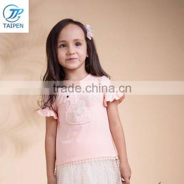 Summer Latest Designs Girls Ruffle Sleeve T Shirt With Lovery Embroidery Pattern photo-2