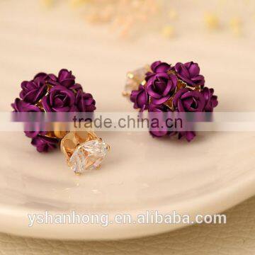 2016 New Arrived Crystal Rose Flowers Stud Earring Colors Wholesale Double Side Flower Design Stud photo-3