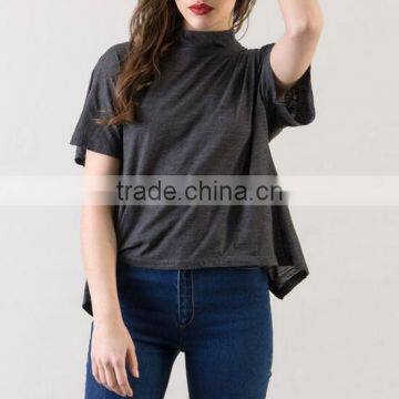 Wholesale Women Clothing Custom High Neck Tshirt With Slit at Back photo-4