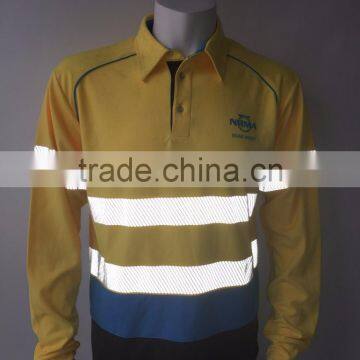 Hot Sale Custom Printed Polyester Safety hi Vis Micro Mesh Heat-applied Tape Reflective Polo Shirt photo-3