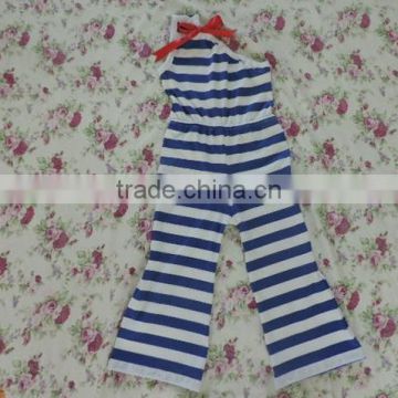 Summer new arrive toddlers clothing cool new design One-shoulder blue and white stripes cotton romper summer hot sale 2016