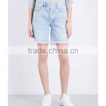 2017 Hot Sale OEM Fashion Style High-rise Cotton Boyfriend Blue Denim Jeans Shorts photo-2