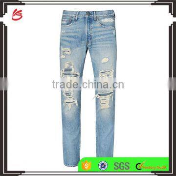 Wholesale new style custom mens ripped jeans distressed men cheap denim jeans trousers