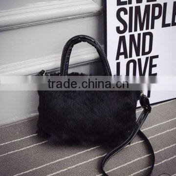 Fashion simple casual style solid fur chain women handbags