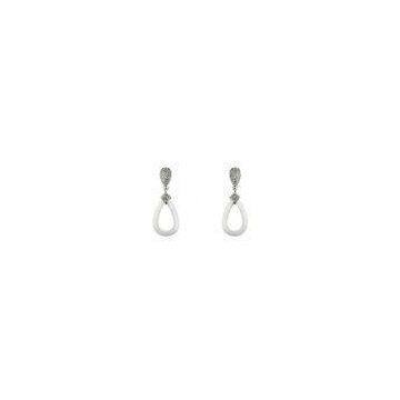 Silver Ceramic White Teardrop Earrings With 925 Sterling Silver , Pear Shape CSE0545