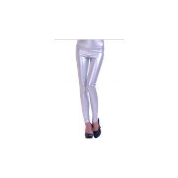 High Waist Large Size Fleece Lined Leggings Faux Leather Silver