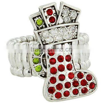 1.25" Crystal And Red Chirstmas Stocking Stretch 5" Band Ring