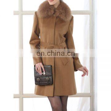 Luxury classic style fur collar wool coat women