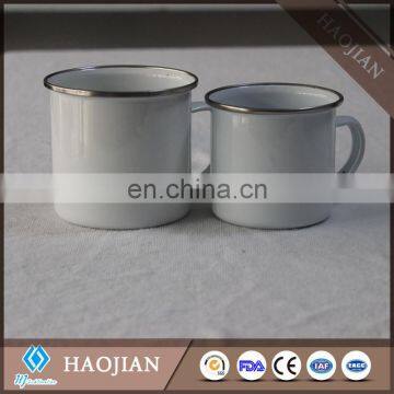 Sublimation enamel cups,silver color rim,with coating and mental top