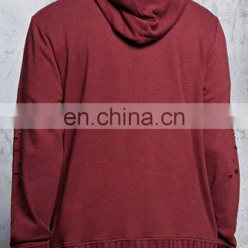 2017 OEM Factory Cotton Polyester High-Polish Zip-Front Distressed Men French Terry Hoodie photo-2