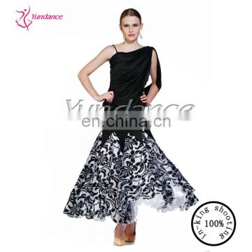 AB028 Grey Flower Print Ballroom Dress Practice Lady,Black And White Ladies Stage Wear