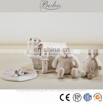 High quality cute newborn baby bear toy set with plush toy,baby wrist rattles and baby blanket