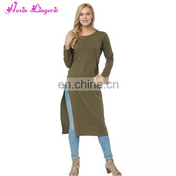 Factory Price Sexy Front Split Long Sleeve clothes long one piece women dress 2017