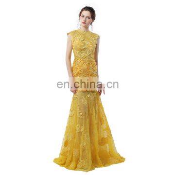 High Quality Exquisite Long Gown Sleeveless Sheath Jewel Mermaid Floor Length Lace-up Lace Women Prom Dress