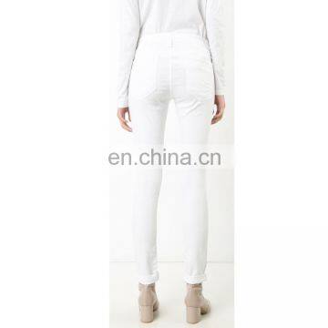 White Tencel Cotton Blended Tear Effect Tight Jeans photo-2