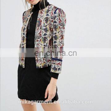 MIKA2248 Collarless Jacquard Jacket