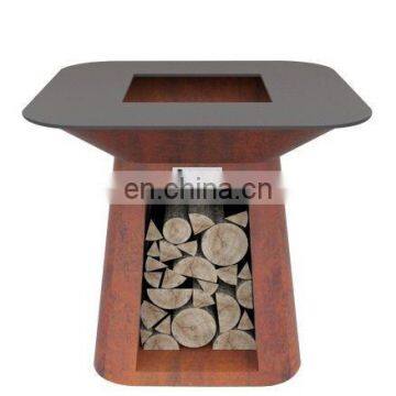 Dia 1000mm Corten Steel BBQ Bowl With Wood Storage