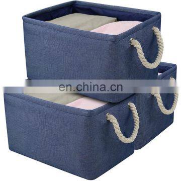 blue linen storage bin square thickness special eco cotton rope storage basket clothes toys children laundry basket