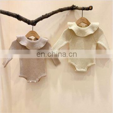 Spot Korean men and women baby autumn clothes cute lotus leaf collar knitted jumpsuit month-old baby bag fart climb clothes