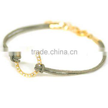 Gold Stainless Steel Diamond Washer with Waxed Cotton Cord Bracelet for Fashion 2015