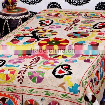 Suzani Twin Size Vintage Bedspread Beautiful Uzbek Embroidery Suzani Tapestry Handmade Suzani Flower Blanket photo-3
