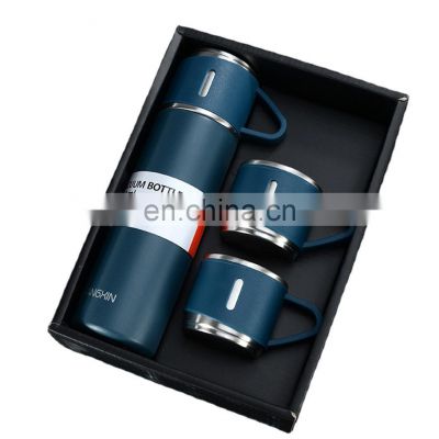 High Quality Business Custom, Gift Logo 304 Stainless Steel Vacuum Thermos Set One Cup Two Lid Gift Box/