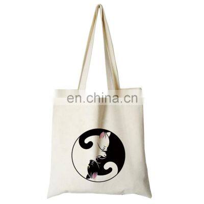 Custom Print White Canvas Tote Cute Cat Women Shopping Handbag photo-4