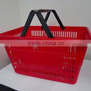 Red high quality plastic shopping basket with wheels