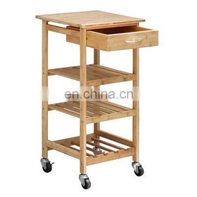 Wholesale custom 4 layer bamboo wooden kitchen trolley