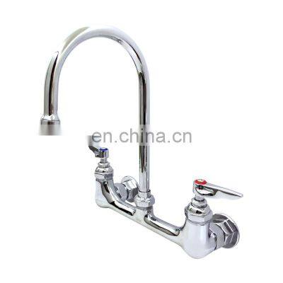 Double Pantry Faucet, Wall Mount  8 Centers 3 inch  WIDE Swivel Gooseneck Lever Handles