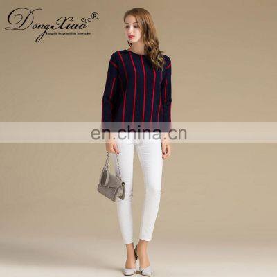 100% Cashmere Vertical Striped Round Neck Women's Sweater Knitted Winter OEM Supply photo-2