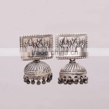 925 SOLID STERLING FINE SILVER OLD & ANTIQUE SILVER GOD GANESH EARRING