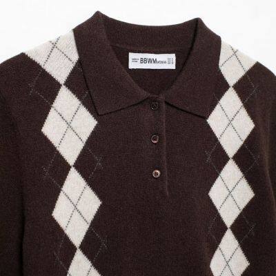 Spring 2025 New Product: European and American Minor Brand Short-Sleeved Diamond-Shape Knitted Polo Shirt Top photo-2