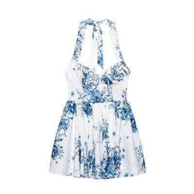 2025 Spring New Women's Printed Slimming and Slimming Casual Hanging Neck Elegant Dress for Women