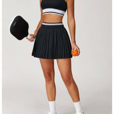 Custom Logo Fitness Wear Women Gym Clothing Sports Sleeveless Tank Top High Elastic Pleated Tennis Skirt Workout Yoga Sets