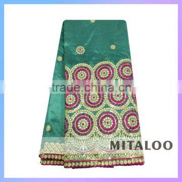 Mitaloo Leaf Green Silk George Lace Fabrics Hot Selling African Raw Silk George Fabrics for 2015