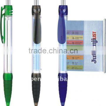 Valin promotional Retractable metal clip banner pen banner flag ball pen