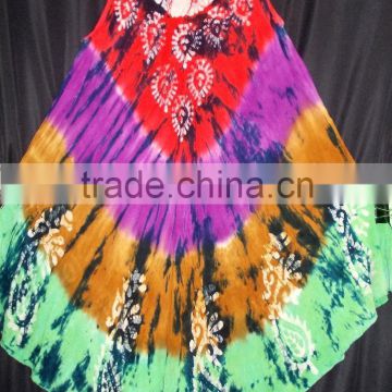 elegant tie & dye printed long umbrella dress for beach summer & evening wear Indian long sleeveless dresses for wholesale