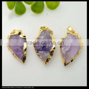 LFD-0068P ~ Wholesale Druzy Amethyst Pendants , Arrow head Gold Plated Fashion Charm Gem Stone Pendant Necklace