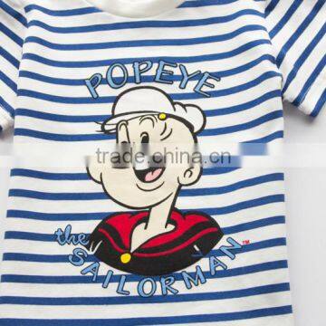 summer kids fashion design stripe white t shirt for 2-8 years old kids 2015