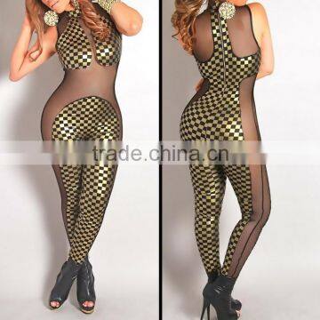 2014 women Faux Leather sexy bodycon jumpsuit