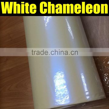 gloss chameleon white to blue pearl vinyl car wrap film with air free bubbles 1.52*20m/roll