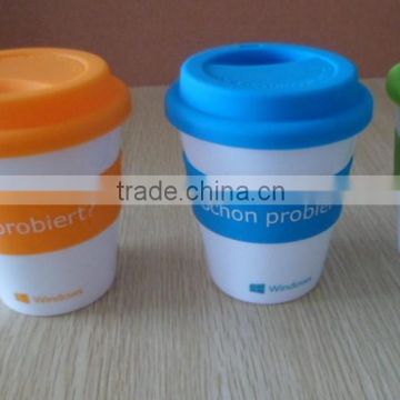 350ml PP coffee mug with silicone cover and band