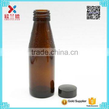 Empty 120ml round embossed amber glass syrup medicine bottle