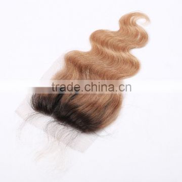 Brazilian Hair Ombre Color Lace Closure 100% Human Body Wave Hair Top Grade 10A two tone 1B/27# Ombre Color Lace Closure